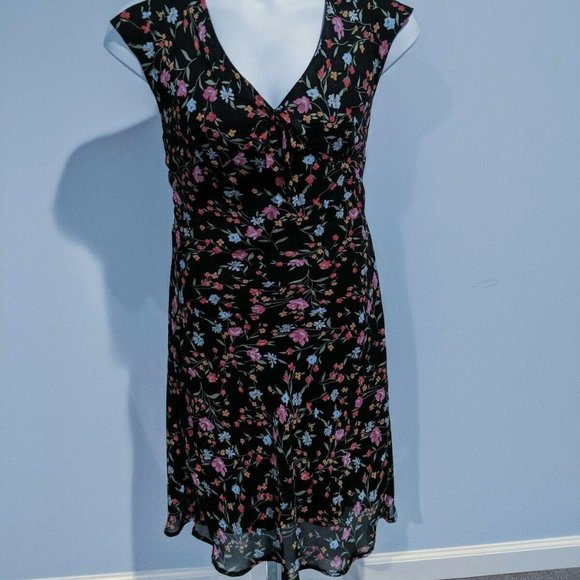 Expressions Black Floral Bias Cut Dress Size 14 - Picture 2 of 5